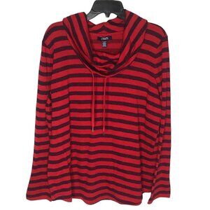 Chaps French Terry Cowl Neck Pullover Top Red Blue Stripe Women's Sz XL